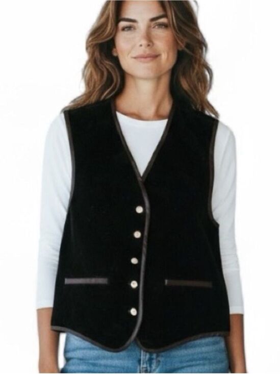 Luciano Tempesta Tops - Luciano Tempesta Black Velveteen Quilted Vest with Satin Trim Vintage Size Med